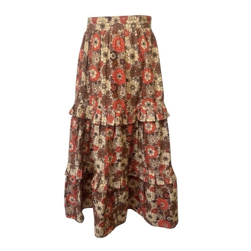Anthropology Stella Pardo Floral Midi Tiered Prairie Maxi Skirt Retro Boho Small